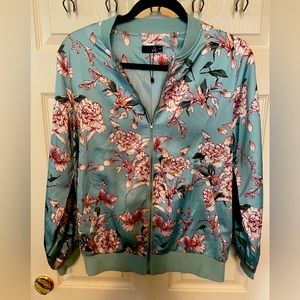 Style & co. Size S. Bomber style satin jacket. Blue floral print.